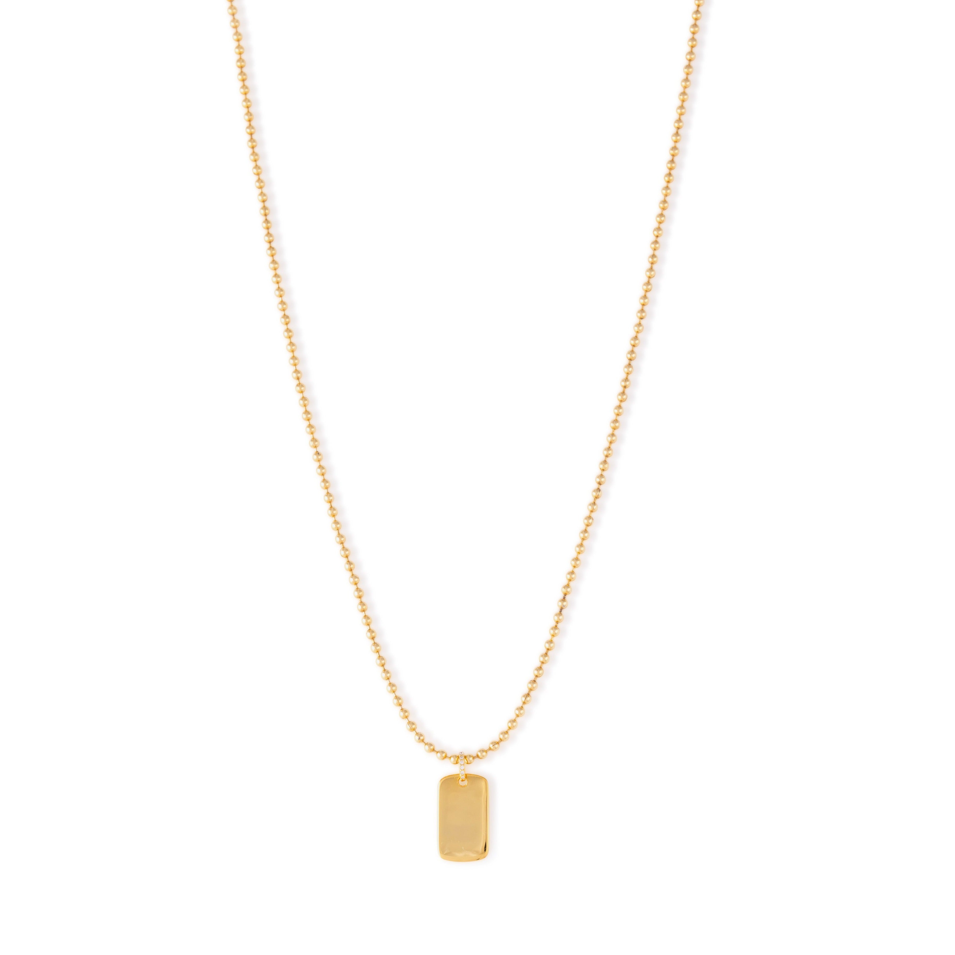 Gold Ball Chain with Dogtag pendant with CZ pav̩ on the bail