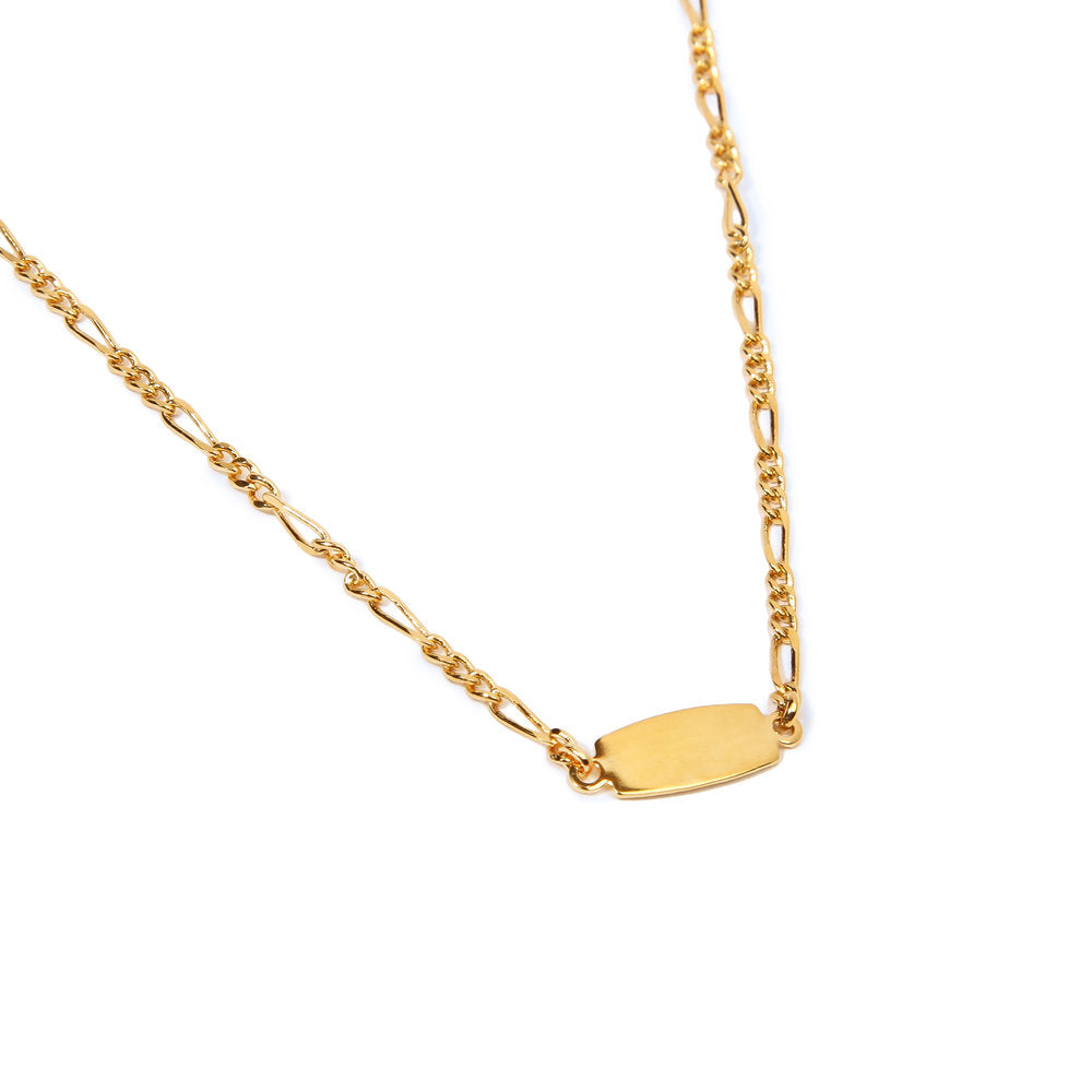 Gold Small Nameplate Choker on Thin Figaro Chain