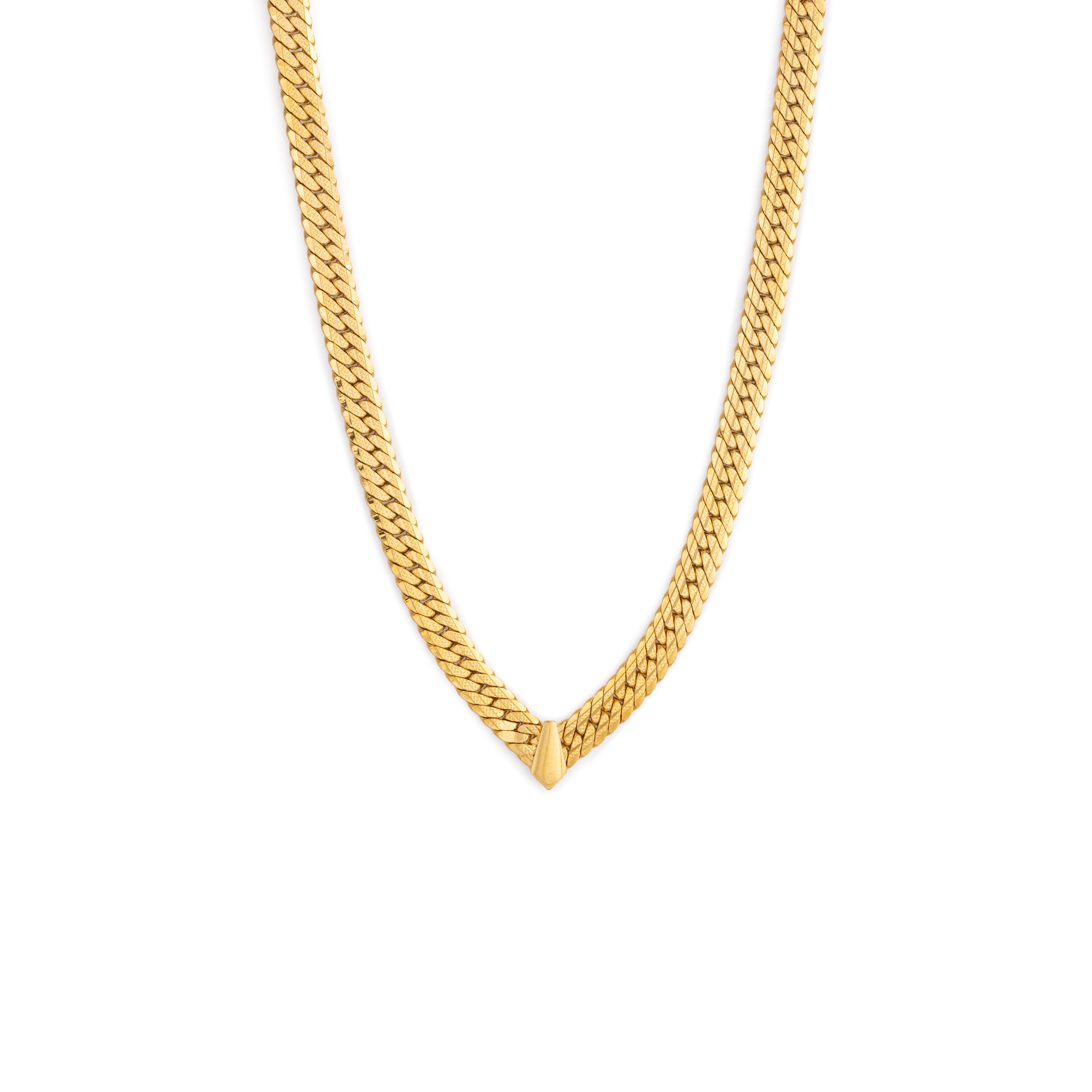Thick Snake Chain Necklace with a detailed point and fold over clasp closure.