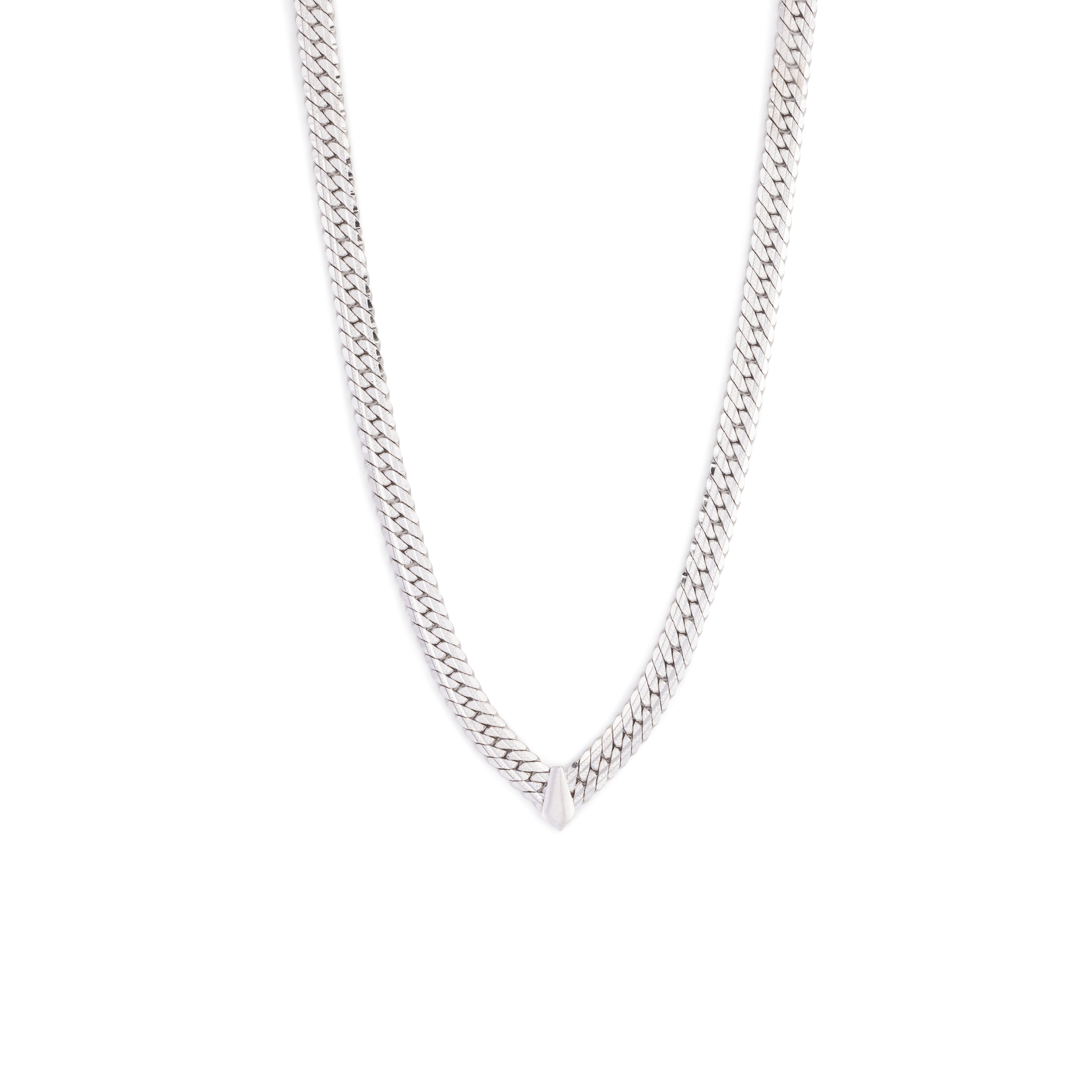 silver Thick Snake Chain Necklace with a detailed point and fold over clasp closure.